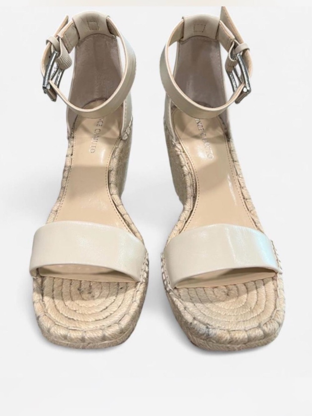 Vince Camuto Felyn Cream Leather Espadrille Wedge Sandals - 6.5M